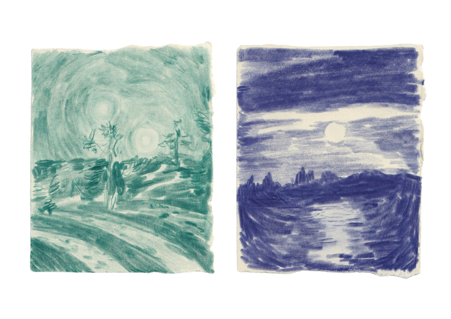 Two studies, moon rising (dyptich)